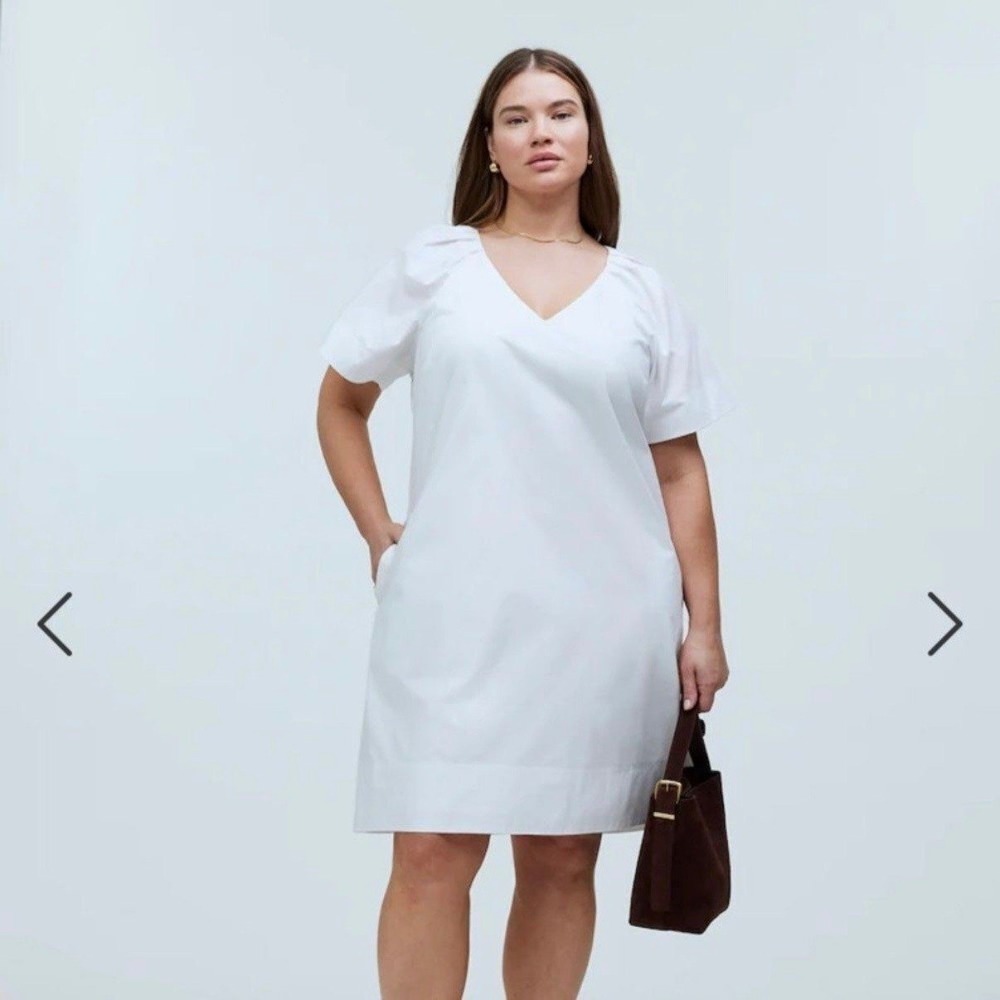 madewell np093 white v-neck mini shirt dress women plus size 4x